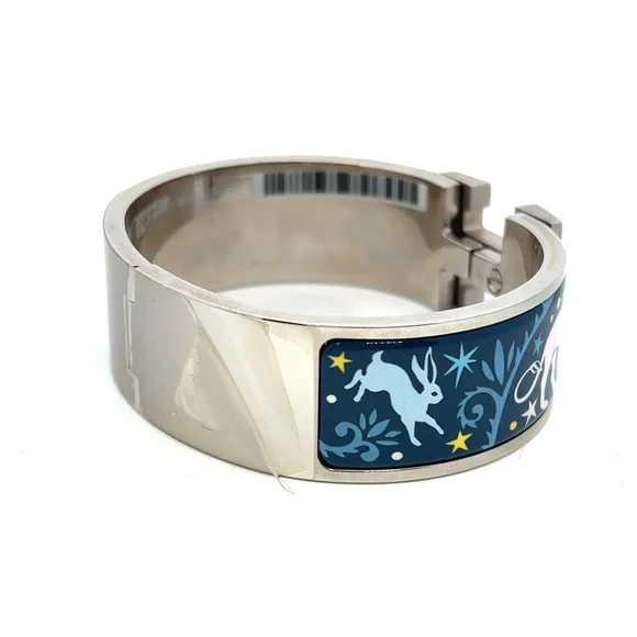 Hermes Wide Clic H Blue Enamel RGH Sous Le Charme Bangle Bracelet Birkin - Picture 4 of 10